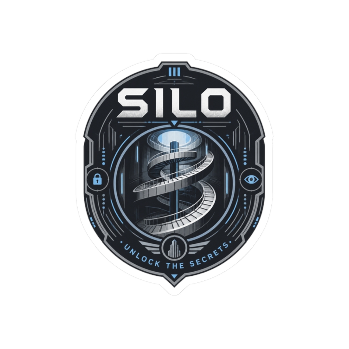 Silo " in bold futuristic typography at the top and " Sticker - Official Stickers merchandise