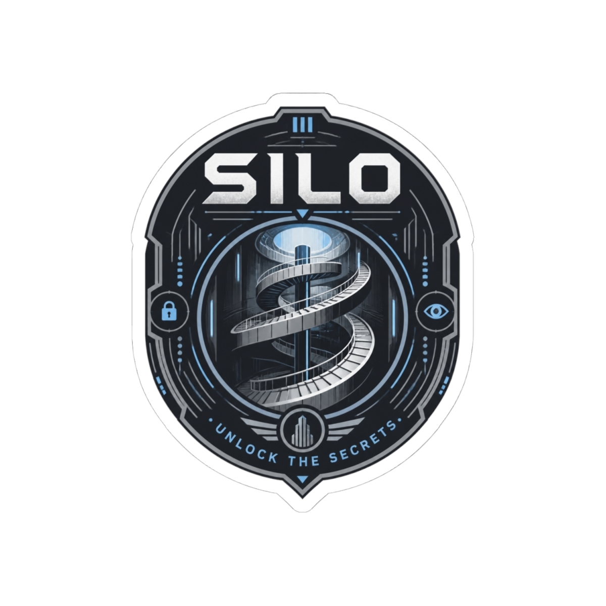 Silo " in bold futuristic typography at the top and " Sticker - alternate angle 2, merchandise