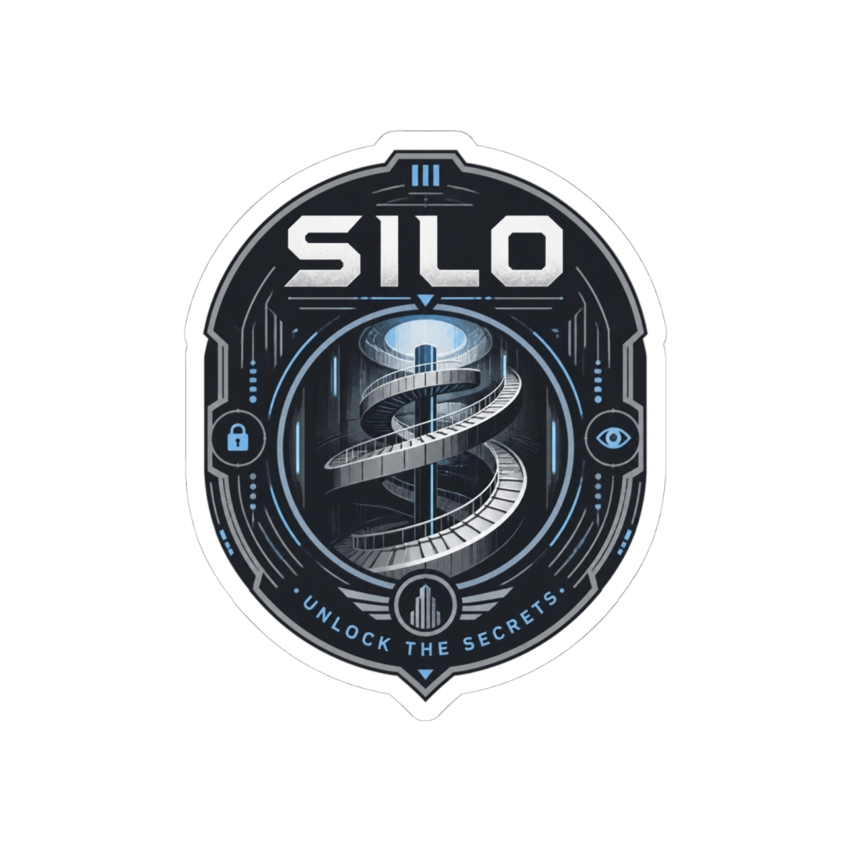 Silo " in bold futuristic typography at the top and " Sticker - alternate angle 3, merchandise